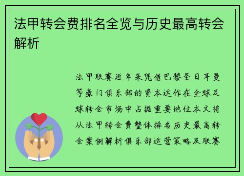 法甲转会费排名全览与历史最高转会解析