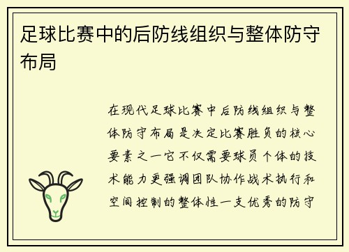 足球比赛中的后防线组织与整体防守布局